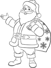 Cartoon Cheerful Santa Claus for Coloring Page. Christmas Vector Illustration