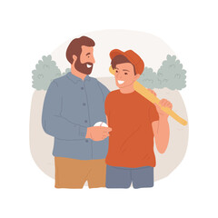 Sharing a hobby isolated cartoon vector illustration. Dad and son playing baseball, people sharing hobby, outdoor activity with parent, teenager lifestyle, having fun together vector cartoon.