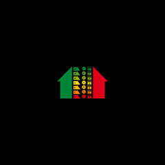 Energy efficiency arrows and house icon isolated on dark background