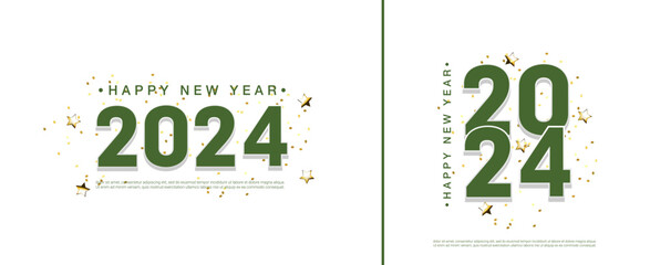 2024 Happy New Year concept with green number concept. colorful 2024 new year on set background