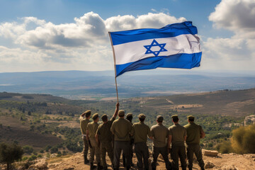 Generative AI illustration of Israeli army soldiers carrying an Israeli flag