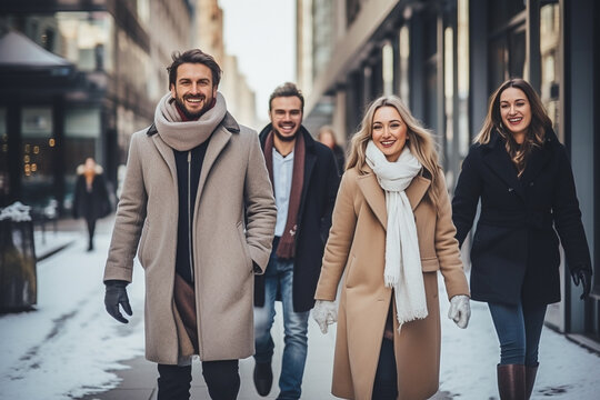people walking in the city on winter seasonal