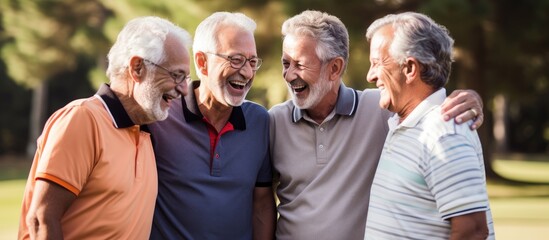 Golfing seniors chatting With copyspace for text