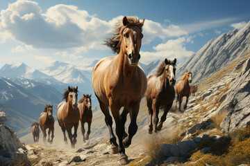 Pryon Mountain Mustangs. Generative Ai. - obrazy, fototapety, plakaty
