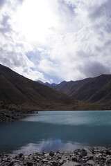 turquoise lake in the mountains, mountains, sky, lake