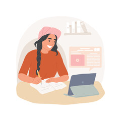 Educational app isolated cartoon vector illustration. Teen girl using software for education, application use, studying subjects with gadget, getting information from tablet vector cartoon.