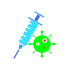 Syringe with virus line icon. Science, research, chemistry, beaker, school, university, lesson. Vector color icon on a white background for business and advertising.