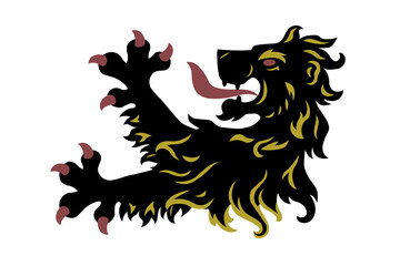 Heraldic lion head and paws with claws. Symbol, sign, line, icon, silhouette, tattoo. Isolated vector illustration.