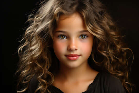 Head shot portrait of cute little girl posing for camera. Generative Ai.