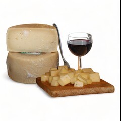 Cheese wheel with wine glass and tasting-