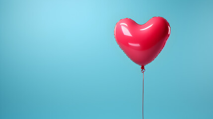 ballon à l'hélium en forme de cœur rose sur un fond bleu - obrazy, fototapety, plakaty