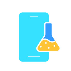 Smartphone with flask line icon. Medicine, training, doctor, doctor, online consultation, international classification of diseases. Vector color icon on white background for business and advertising.