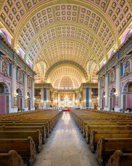 Center aisle and nave of the historic Our Lady of Sorrows Basilica in Chicago, Illinois