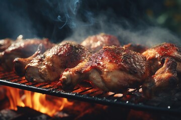 A close-up view of deliciously cooked meat on a grill. Perfect for food enthusiasts and barbecue lovers. - obrazy, fototapety, plakaty