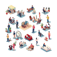 isometric people with different activities vector