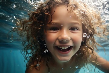 boy of European descent, happily swimming underwater