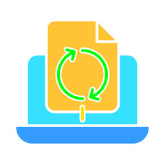 Laptop with data exchange line icon. Technology, gaming, training, personal computer, internet. Vector color icon on a white background for business and advertising.