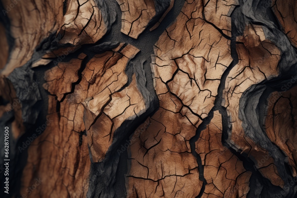 Poster A detailed close-up view of a tree trunk. This image can be used to showcase the intricate patterns and textures found in nature