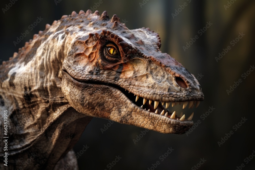 Aufkleber a close-up view of a t-rex dinosaur with its mouth wide open.