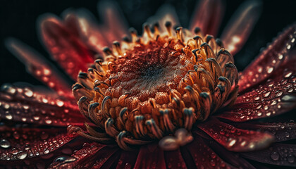 Vibrant gerbera daisy, wet with dew, showcases nature elegance generated by AI