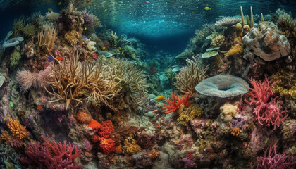Fototapeta na wymiar Colorful sea life thrives in the natural beauty of underwater reefs generated by AI