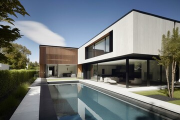 Elegant minimalism: realistic portrayal of a contemporary home. Generative AI