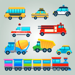 Vector a large set of cars. for learning preschool children. cartoon illustration. activities with children.