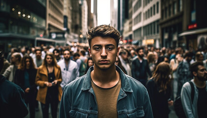 Fototapeta premium A group of young adults walking confidently in the city generated by AI
