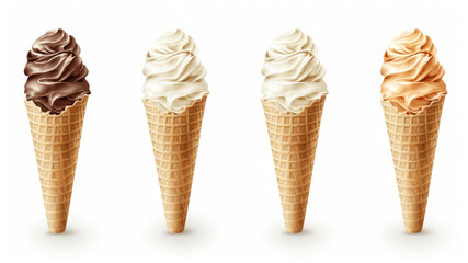 Set of ice cream cones isolated on white background. Vector illustration.