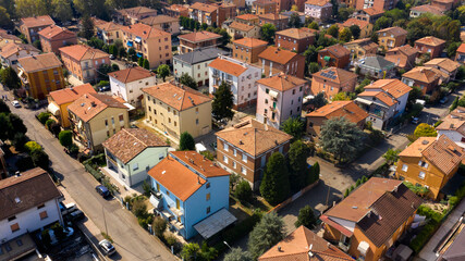 Fototapeta na wymiar Aerial view of a residential area in the northern suburbs of Reggio Emilia, Italy.