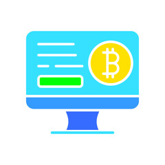 Monitor with Bitcoin line icon. Technology, screen, TV, computer, resolution, free time. Vector color icon on a white background for business and advertising.