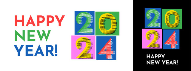 Colorful and retro design 2024 new year. Trendy and line vector design with colorful numbers designs