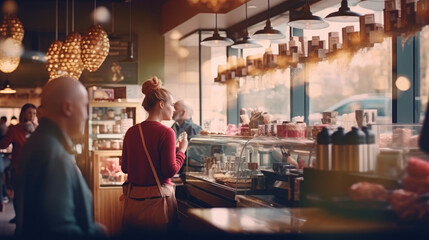 A coffee shop with a blurred background - obrazy, fototapety, plakaty