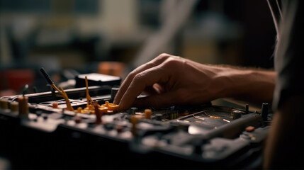 A technician is checking the electrical system inside a car