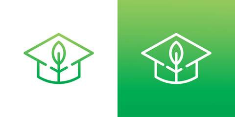 Graduation cap and leaves logo design. academic, education, grow vector design and illustration.