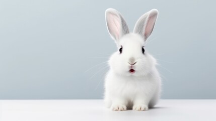 Fototapeta premium cute animal pet rabbit or bunny smiling and laughing isolated with copy space for easter background, rabbit, animal, pet, cute, fur, ear, mammal, background, celebration, generate by AI