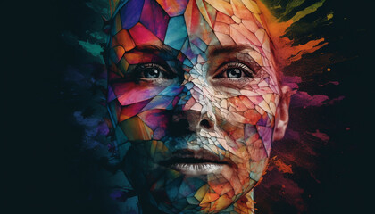 Abstract portrait of futuristic men and women in vibrant colors generated by AI