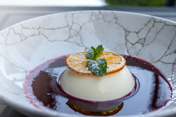 Delicate delicious Italian dessert based on cream, sugar, gelatin and vanilla Panna Cotta
