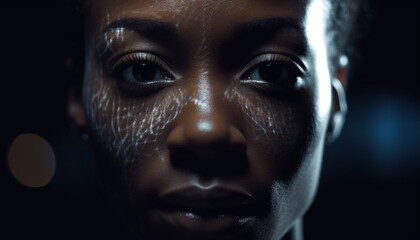Beautiful young African woman exudes confidence in futuristic black background generated by AI