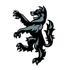 Heraldic black wolf dog. Symbol, sign, icon, silhouette, tattoo. Isolated vector illustration.