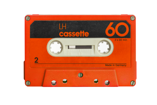 old isolated red music cassette on white