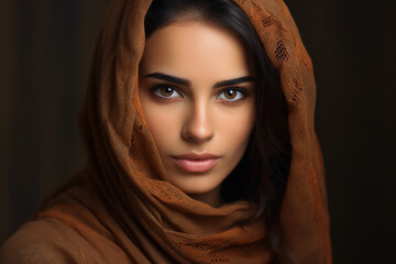 Happy arab asian muslim woman in hijab clothes isolated on background generative AI