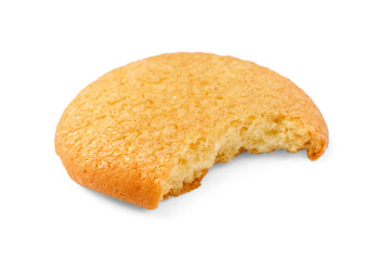 Bitten tasty Danish butter cookie isolated on white