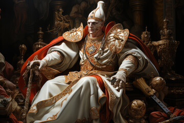 A painting of the Papal States during the Renaissance, highlighting the pope's temporal power and political intrigue. Generative Ai. - obrazy, fototapety, plakaty