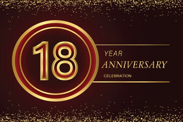 18th anniversary logo with gold double line style decorated with glitter and confetti Vector EPS 10