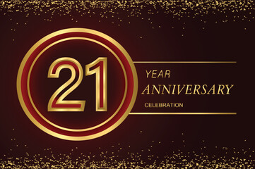 21st anniversary logo with gold double line style decorated with glitter and confetti Vector EPS 10