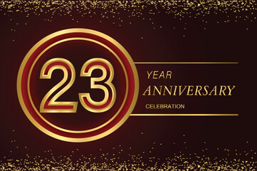 23rd anniversary logo with gold double line style decorated with glitter and confetti Vector EPS 10