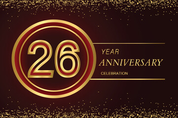 26th anniversary logo with gold double line style decorated with glitter and confetti Vector EPS 10