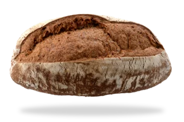 Fototapeten Loaf of whole wheat flour bread. Miccone typical bread from Piedmont, Italy, isolated © framarzo