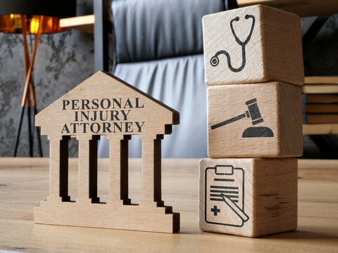 Personal injury attorney sign and cubes as a concept of law.